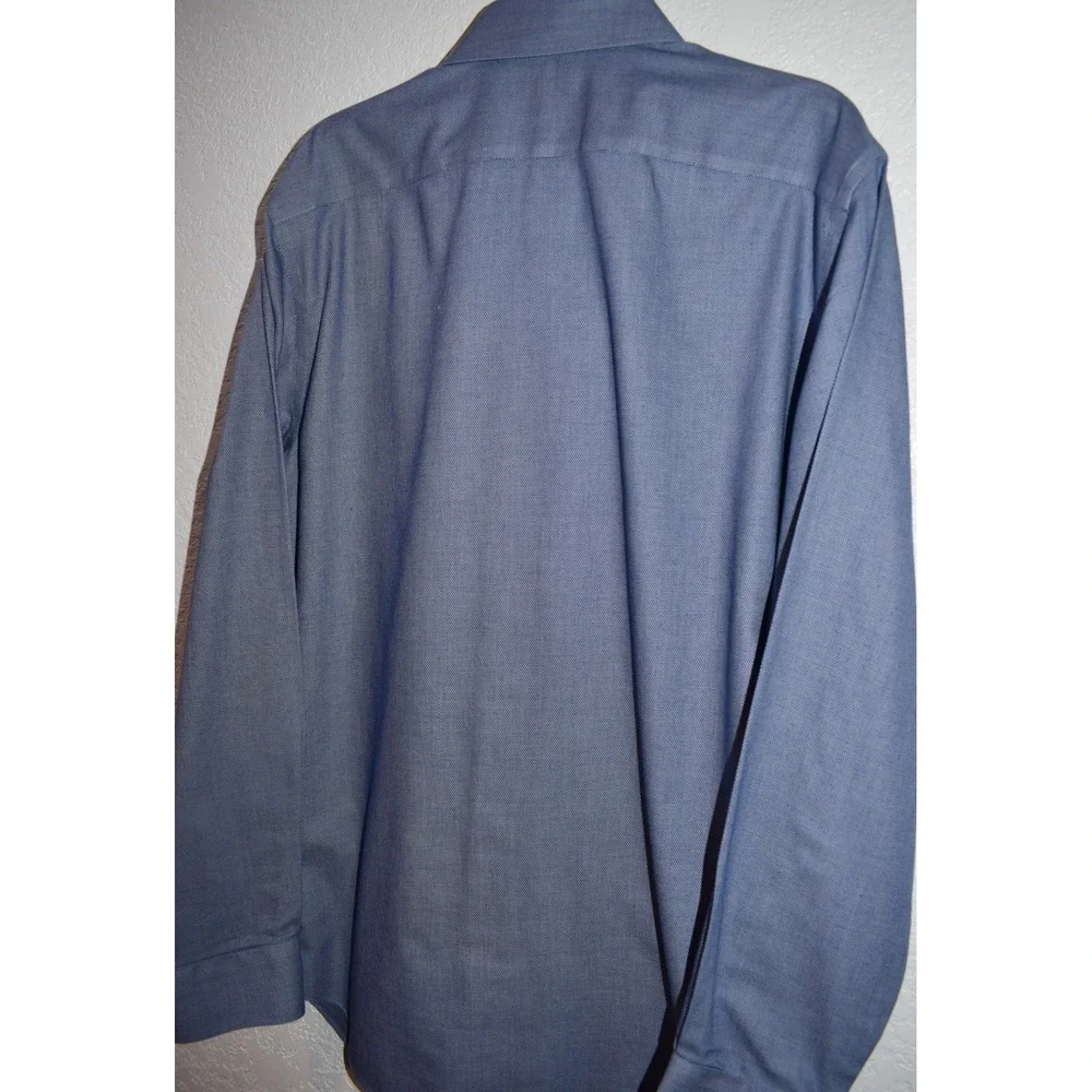 Banana Republic Grant Fit Blue Non-Iron Cotton Stretch Dress Shirt Medium Mens